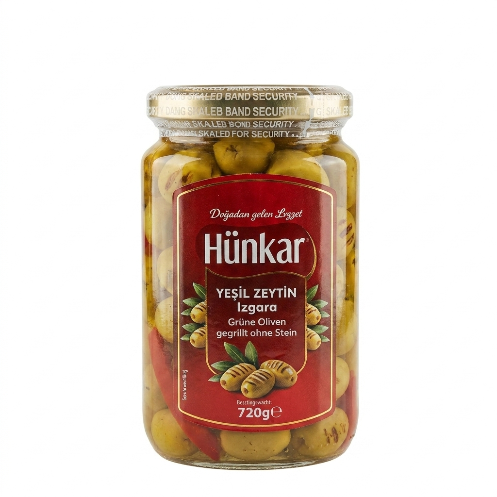 HÜNKAR grüne Oliven gegrillt mit Stein 720 g
