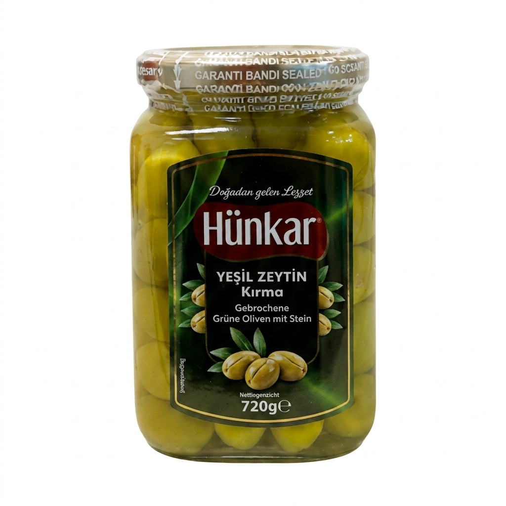 HÜNKAR gebrochene grüne Oliven mit Stein 370 g