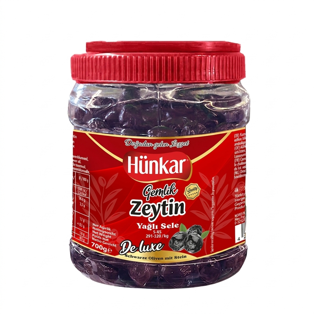 HÜNKAR schwarze Oliven mit Stein De Luxe 1300 g