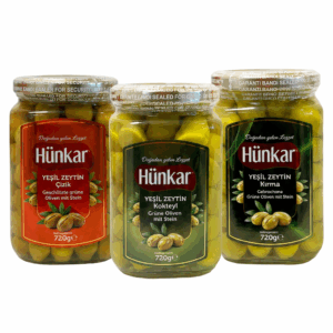 Hünkar Yeşil Zeytin grüne Oliven mit Stein / gebrochen / geschlitzt 720 g